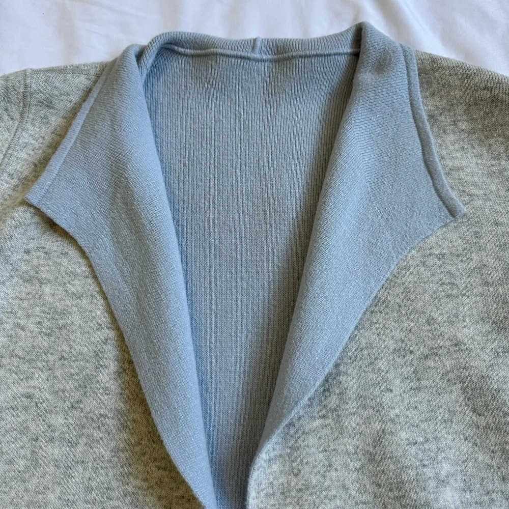 LOFT Reversible Blue & Gray Wool Blend Sweater Jacket Cardigan Coatigan Sz S - Picture 9 of 9